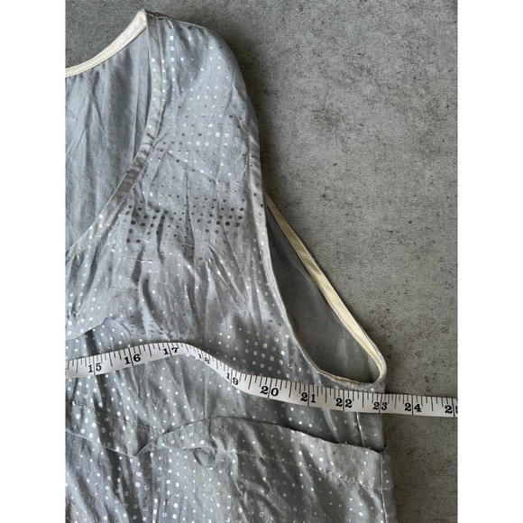 Krista Larson Silk Tank Vest Blue Silver Dot Button Front Sleeveless One Size - Picture 7 of 9
